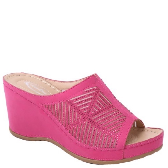 3 Left! Italina White Sequin Stud Embellished Slide-In Mule Comfort Wedge - Picture 5 of 6